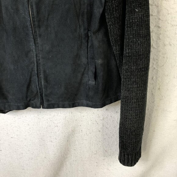 Montanaco Jacket Womens M Black Leather Knit Sleeves Studded Southwestern Boho - Picture 12 of 16